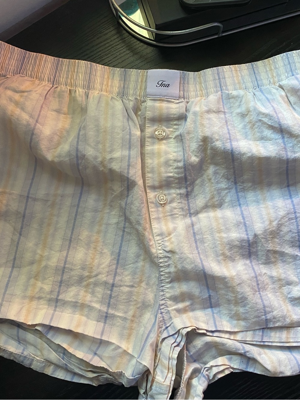 Aritzia Women's Athletic Shorts - White with Pastel Blue and Pink Stripes
